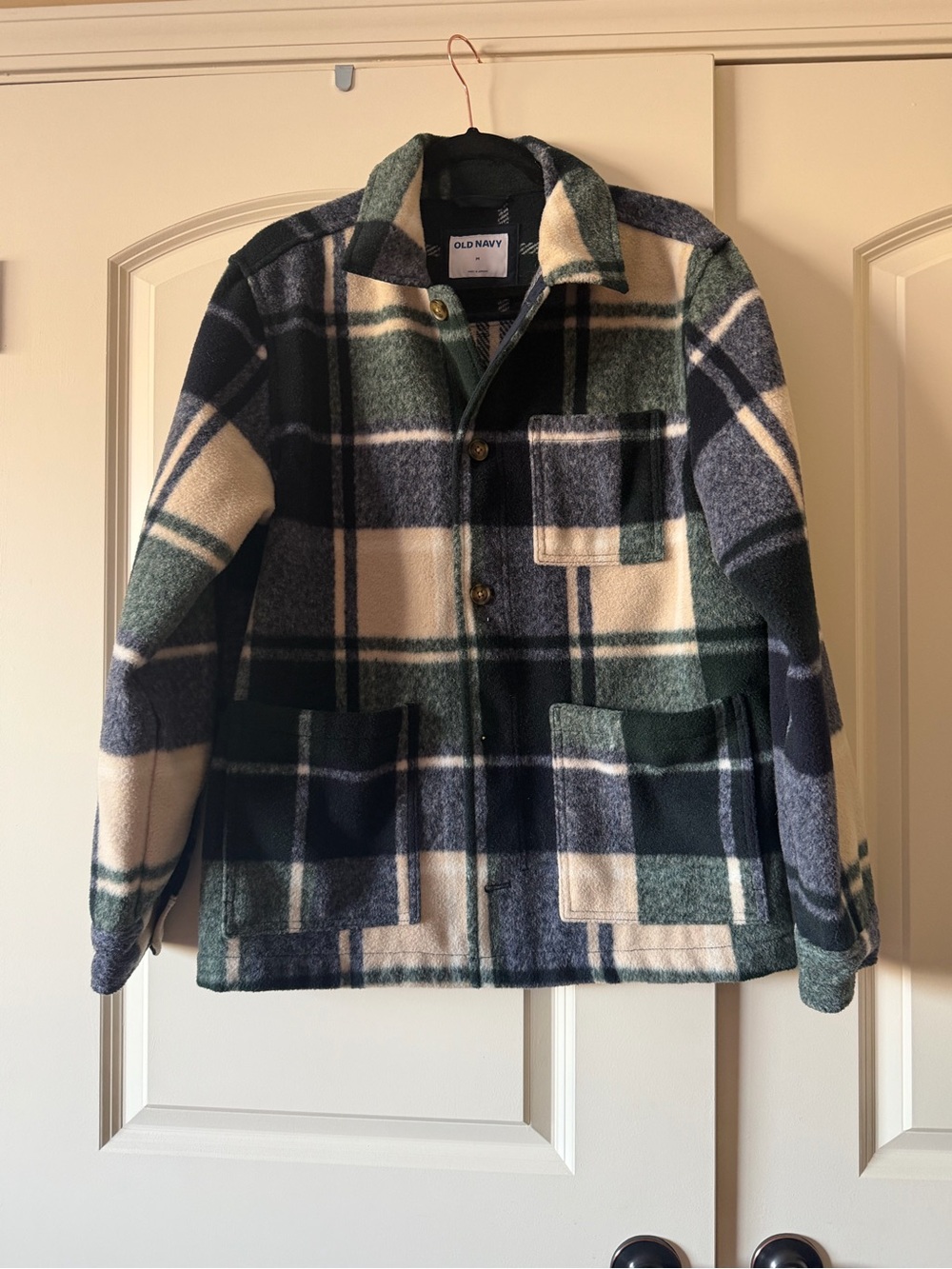 Old Navy Green, Navy & Cream Plaid Shirt Jacket